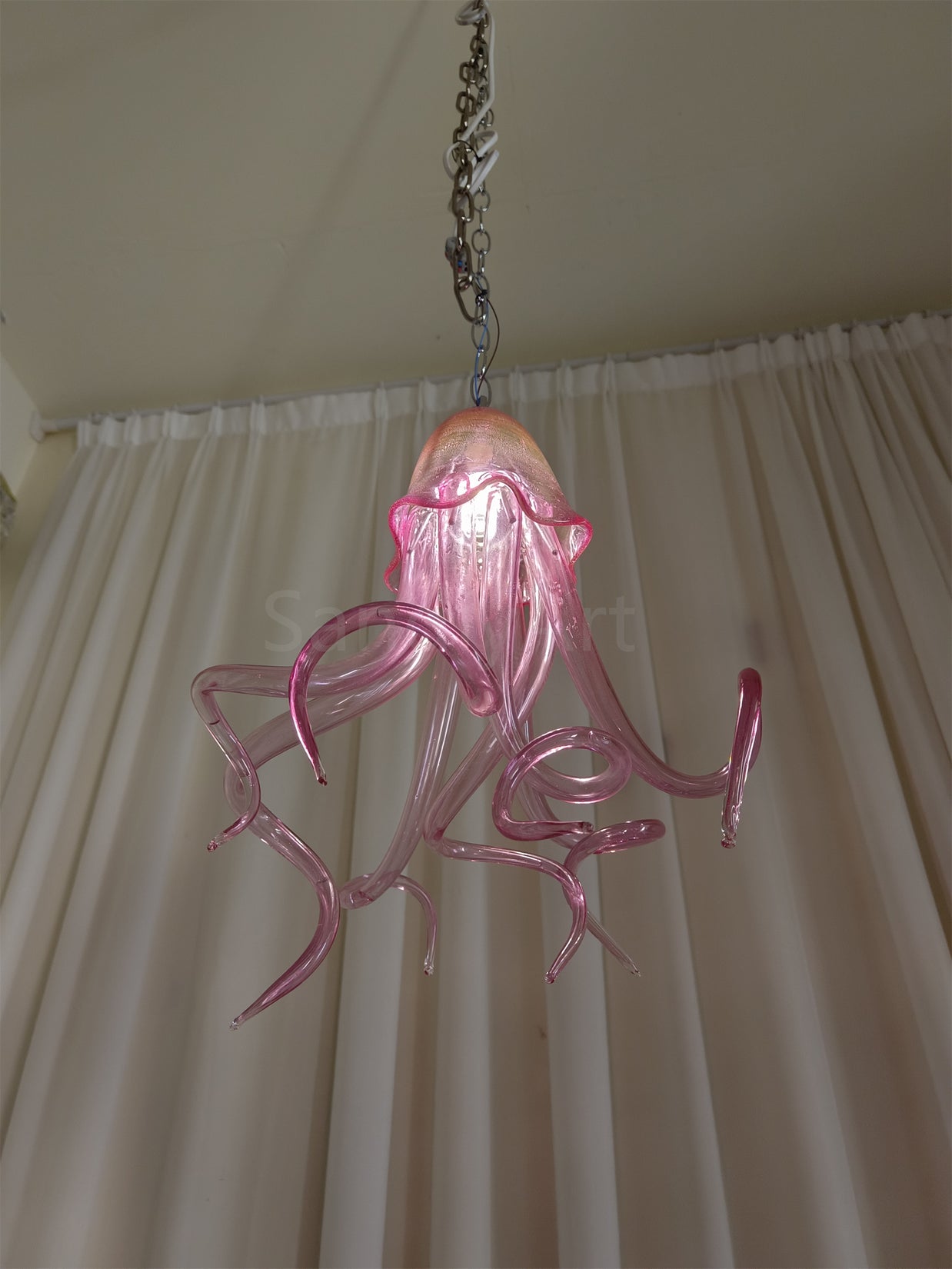 Small pink color hand made blown glass Jellyfish pendant light