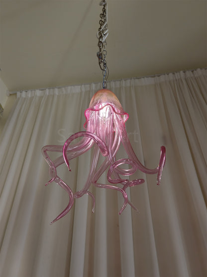 Small pink color hand made blown glass Jellyfish pendant light
