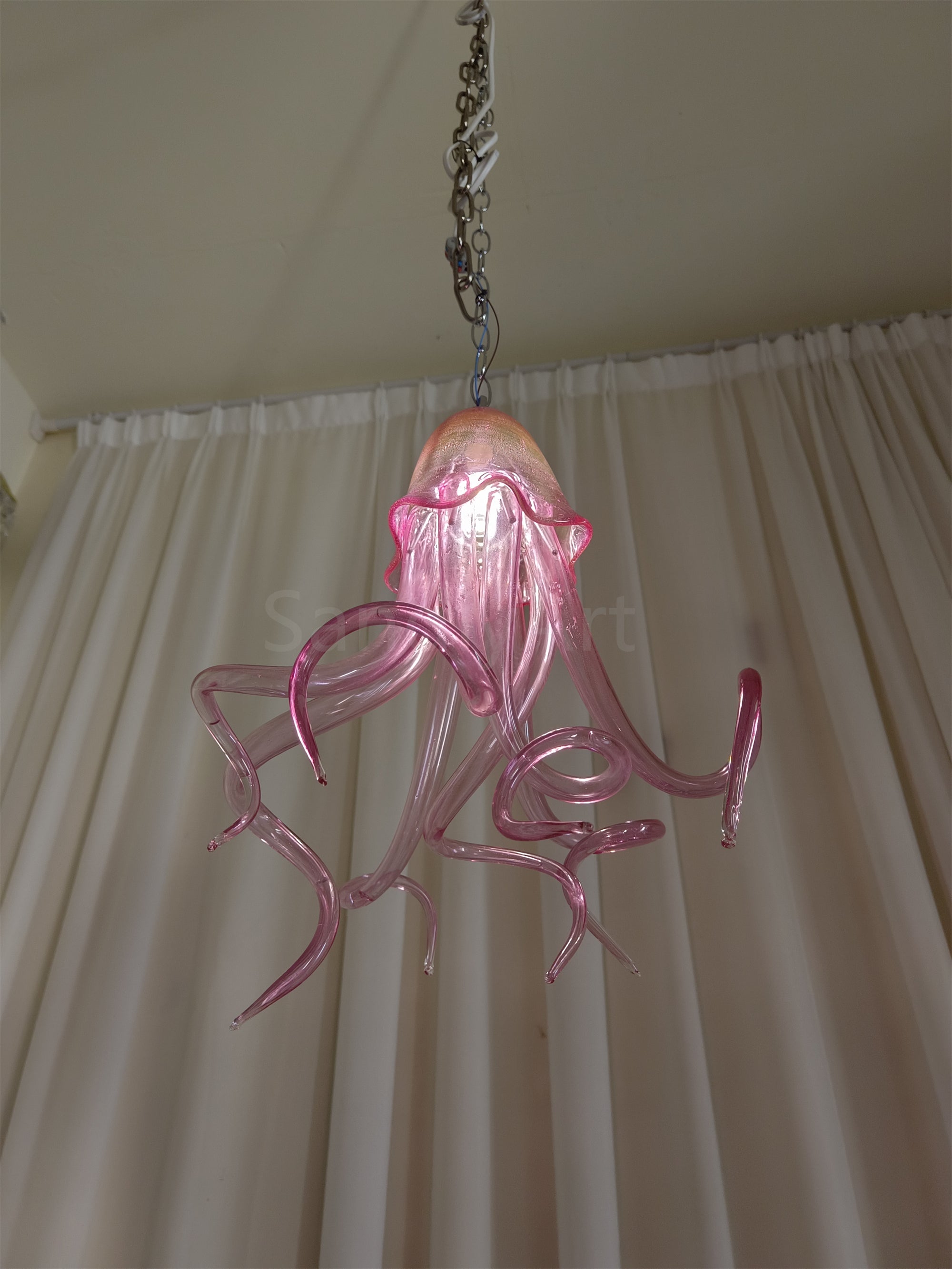 Small pink color hand made blown glass Jellyfish pendant light