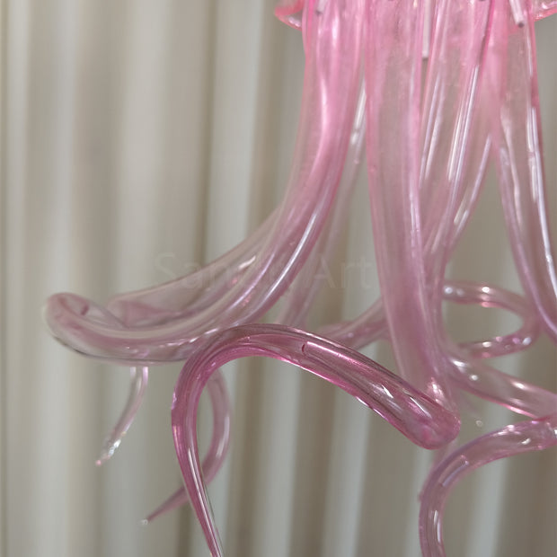 Small pink color hand made blown glass Jellyfish pendant light