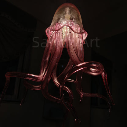Small pink color hand made blown glass Jellyfish pendant light