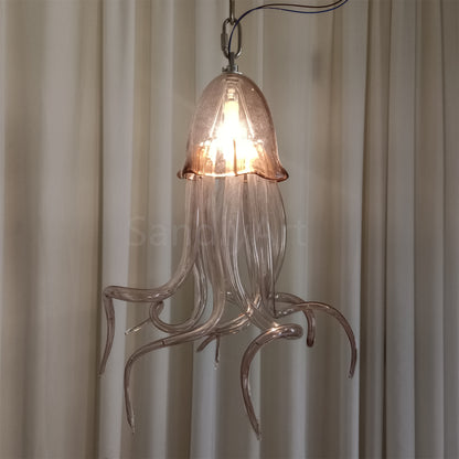 Small pink color hand made blown glass Jellyfish pendant light