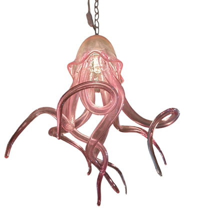 Small pink color hand made blown glass Jellyfish pendant light