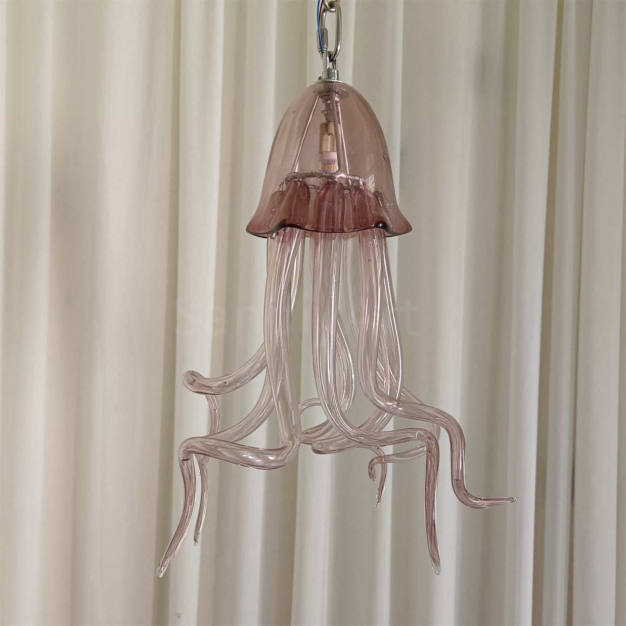 Small pink color hand made blown glass Jellyfish pendant light