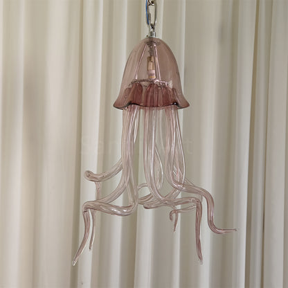 Small pink color hand made blown glass Jellyfish pendant light