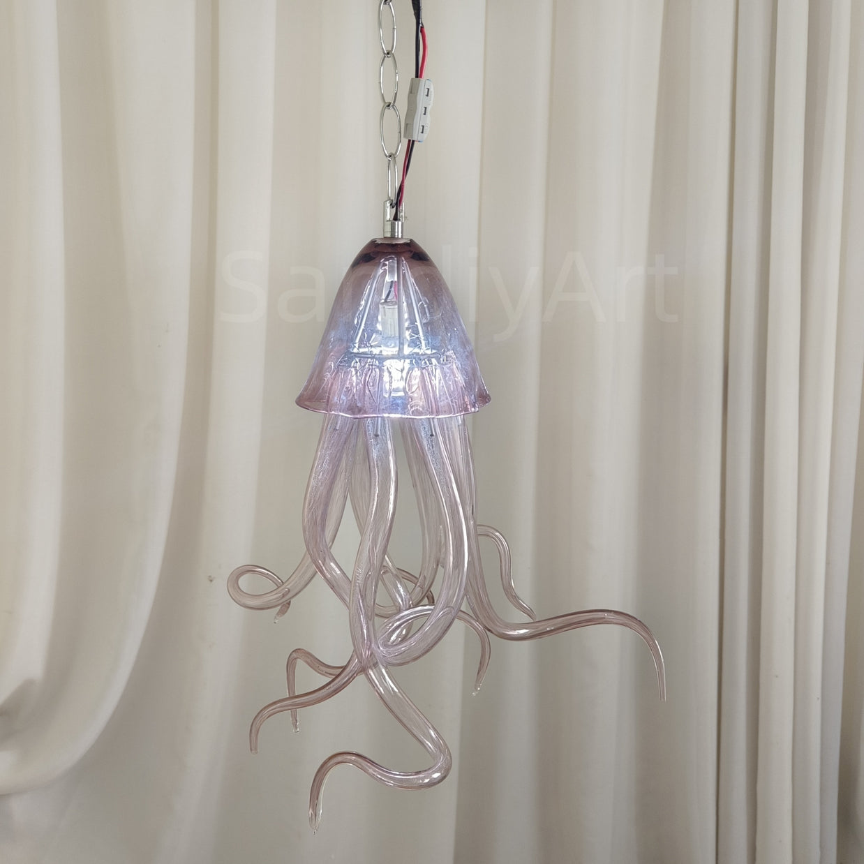Small pink color hand made blown glass Jellyfish pendant light