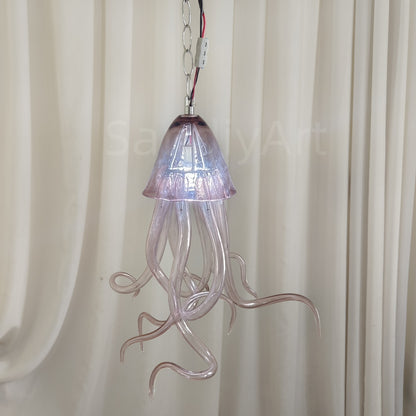 Small pink color hand made blown glass Jellyfish pendant light