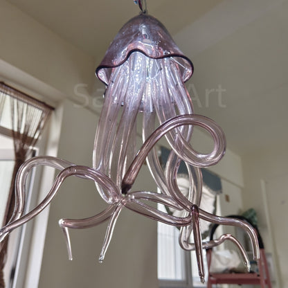 Small pink color hand made blown glass Jellyfish pendant light