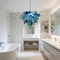 Blue and green blown glass chandelier for dining room