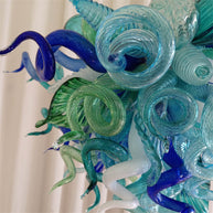 Blue and green blown glass chandelier for dining room