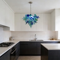 Blue and green blown glass chandelier for dining room