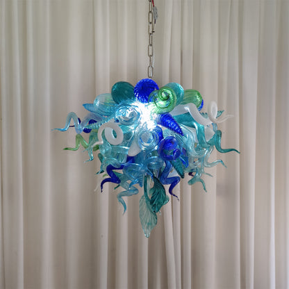 Blue and green blown glass chandelier for dining room