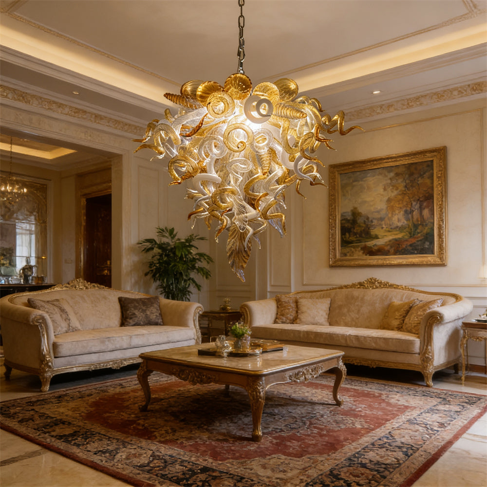 Luxury style glass chandelier gold mix clear color custom design