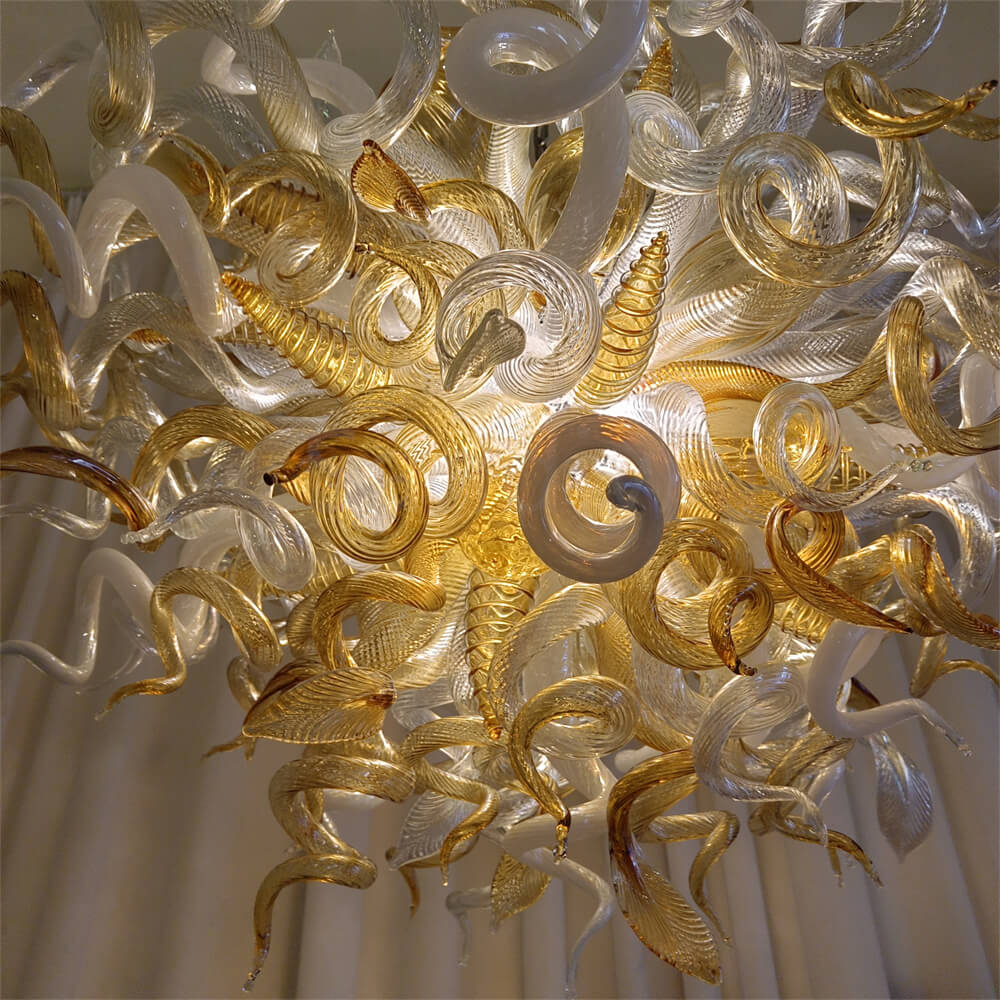 Amber color luxury style Blown glass chandelier for dining room