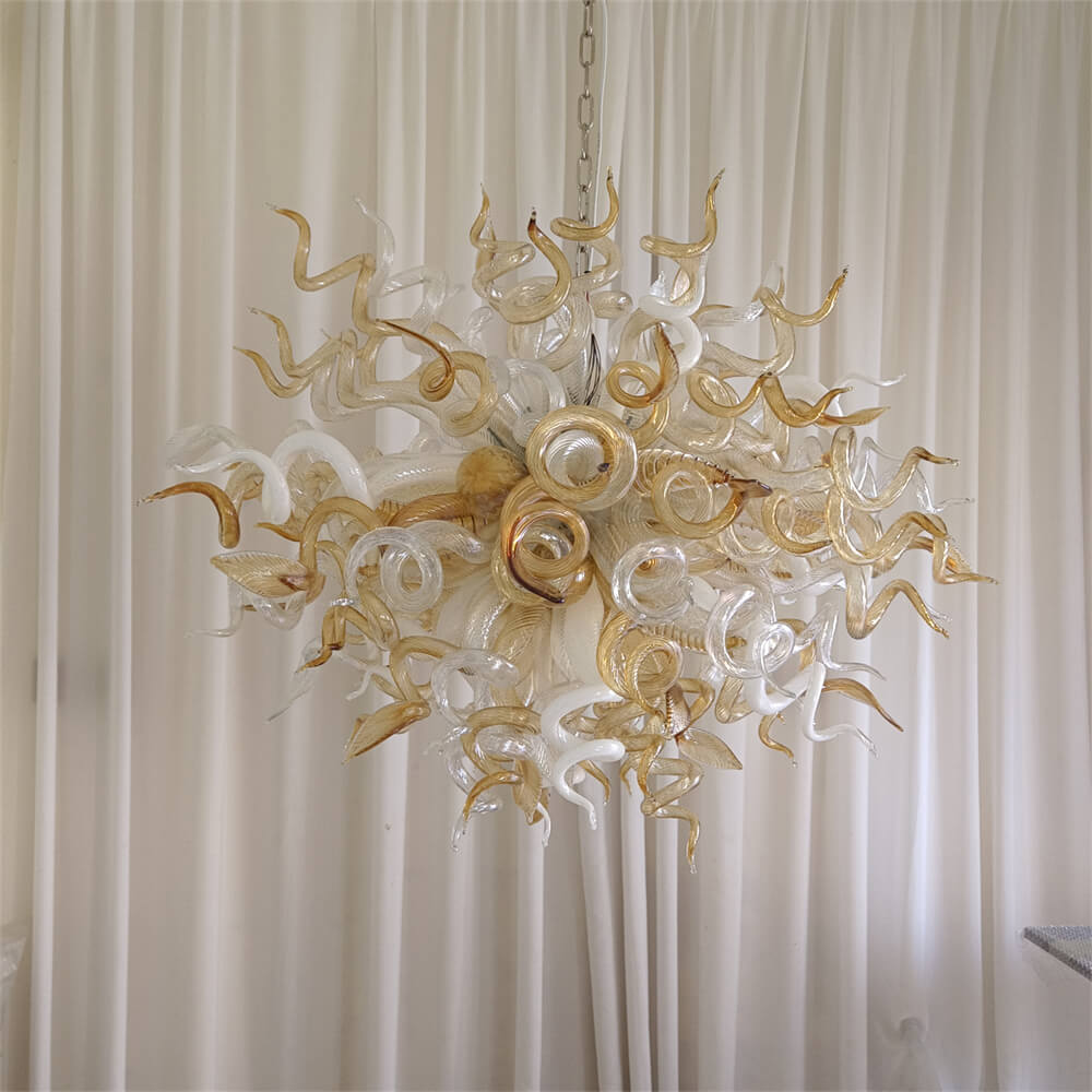 Amber color luxury style Blown glass chandelier for dining room
