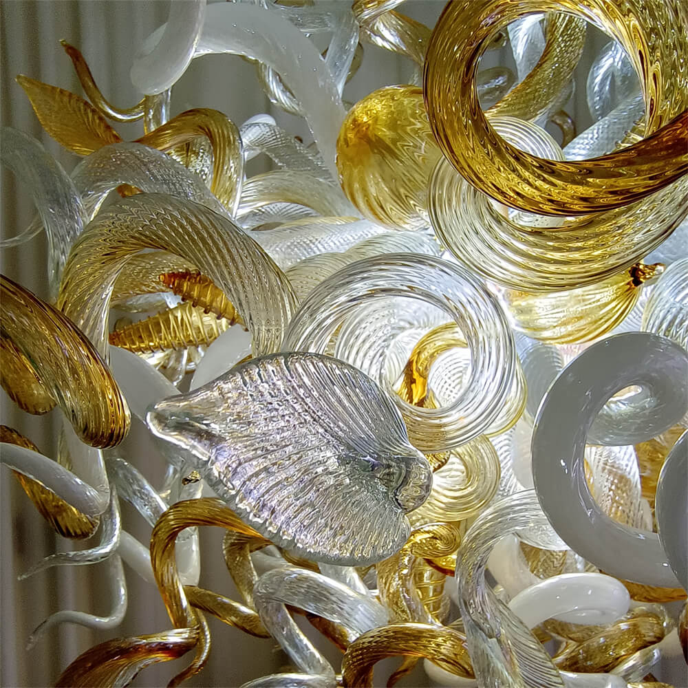 Amber color luxury style Blown glass chandelier for dining room
