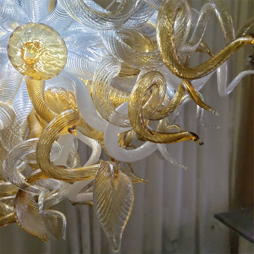 Amber color luxury style Blown glass chandelier for dining room