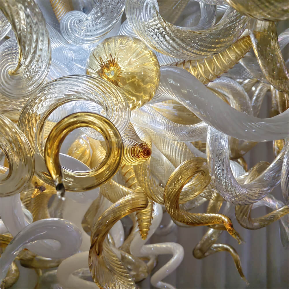Amber color luxury style Blown glass chandelier for dining room