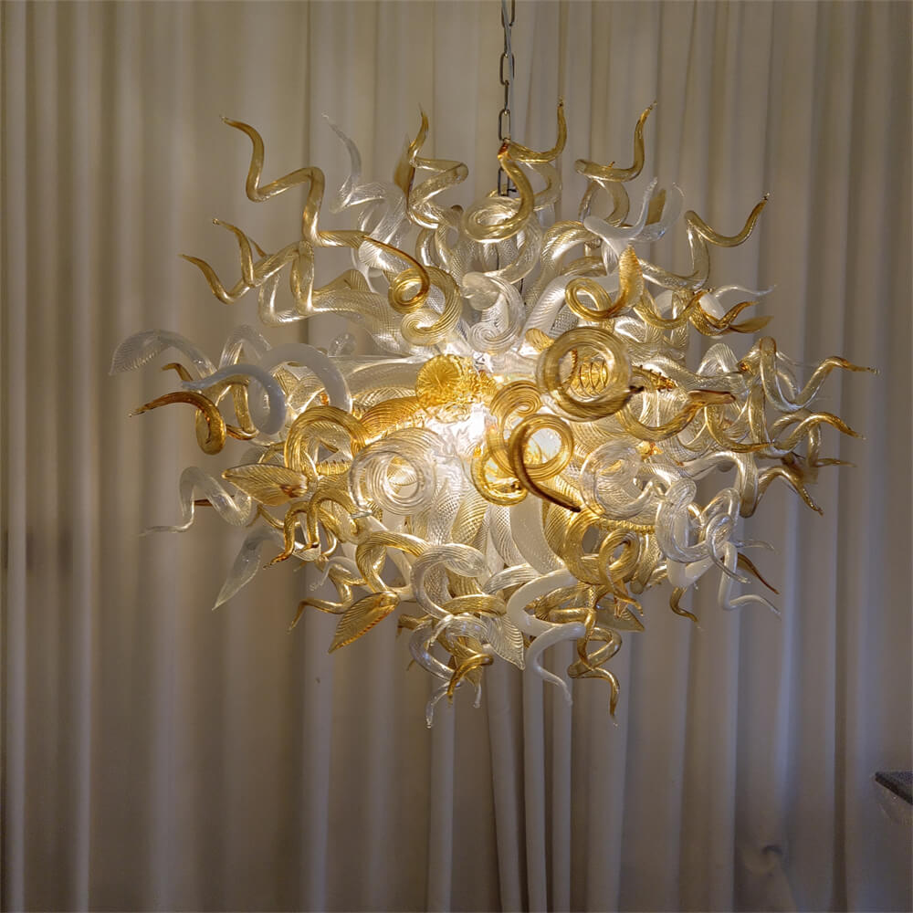 Amber color luxury style Blown glass chandelier for dining room