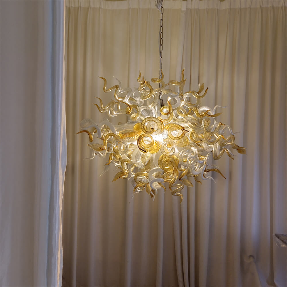 Amber color luxury style Blown glass chandelier for dining room