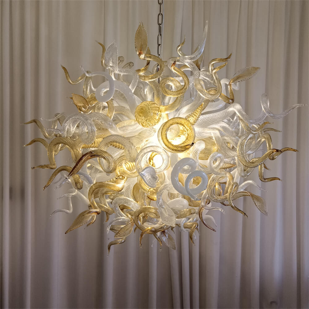 Amber color luxury style Blown glass chandelier for dining room
