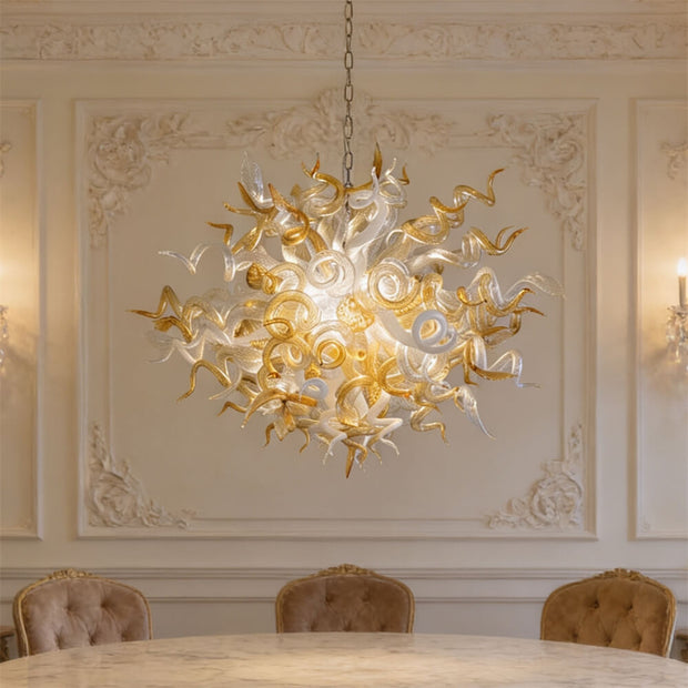 Amber color luxury style Blown glass chandelier for dining room