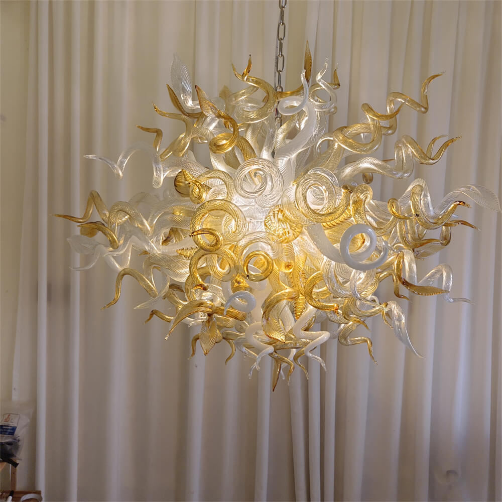 Amber color luxury style Blown glass chandelier for dining room