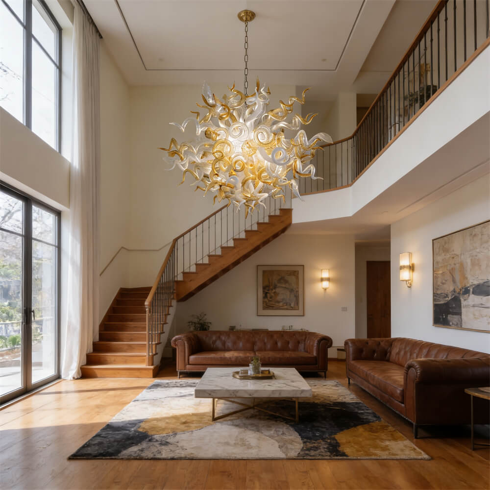 Amber color luxury style Blown glass chandelier for dining room