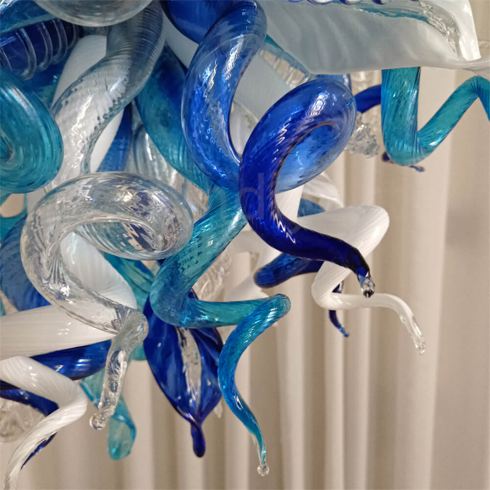 White and blue color hand made glass Modern glass chandeliers lighting