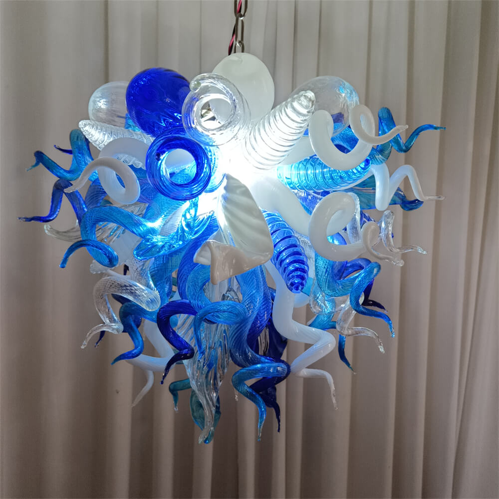 White and blue color hand made glass Modern glass chandeliers lighting