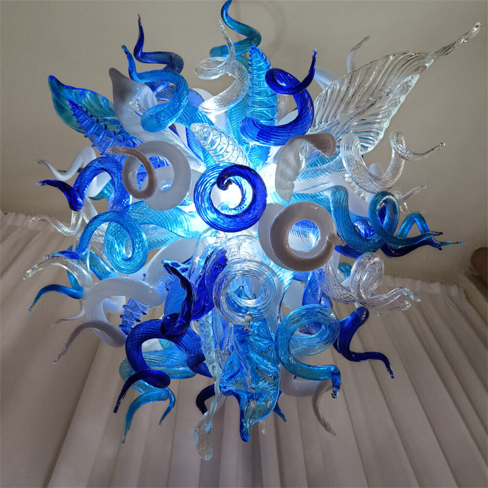 White and blue color hand made glass Modern glass chandeliers lighting
