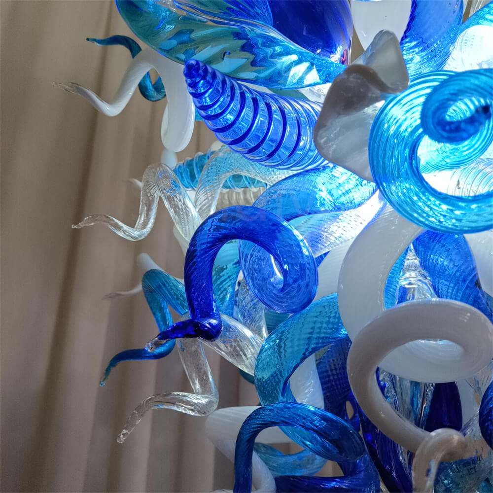 White and blue color hand made glass Modern glass chandeliers lighting