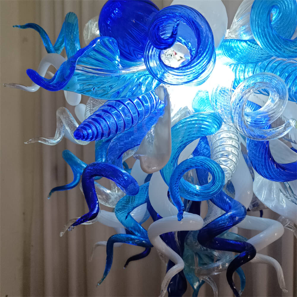White and blue color hand made glass Modern glass chandeliers lighting
