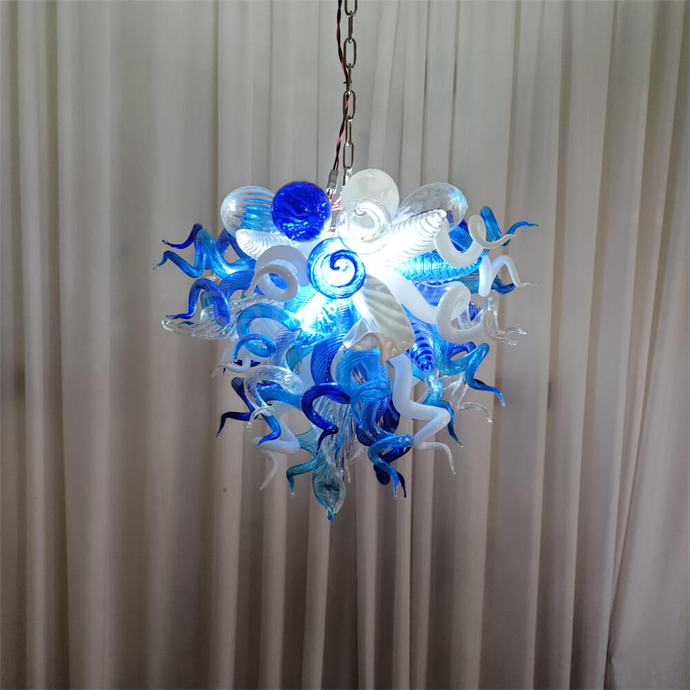 White and blue color hand made glass Modern glass chandeliers lighting