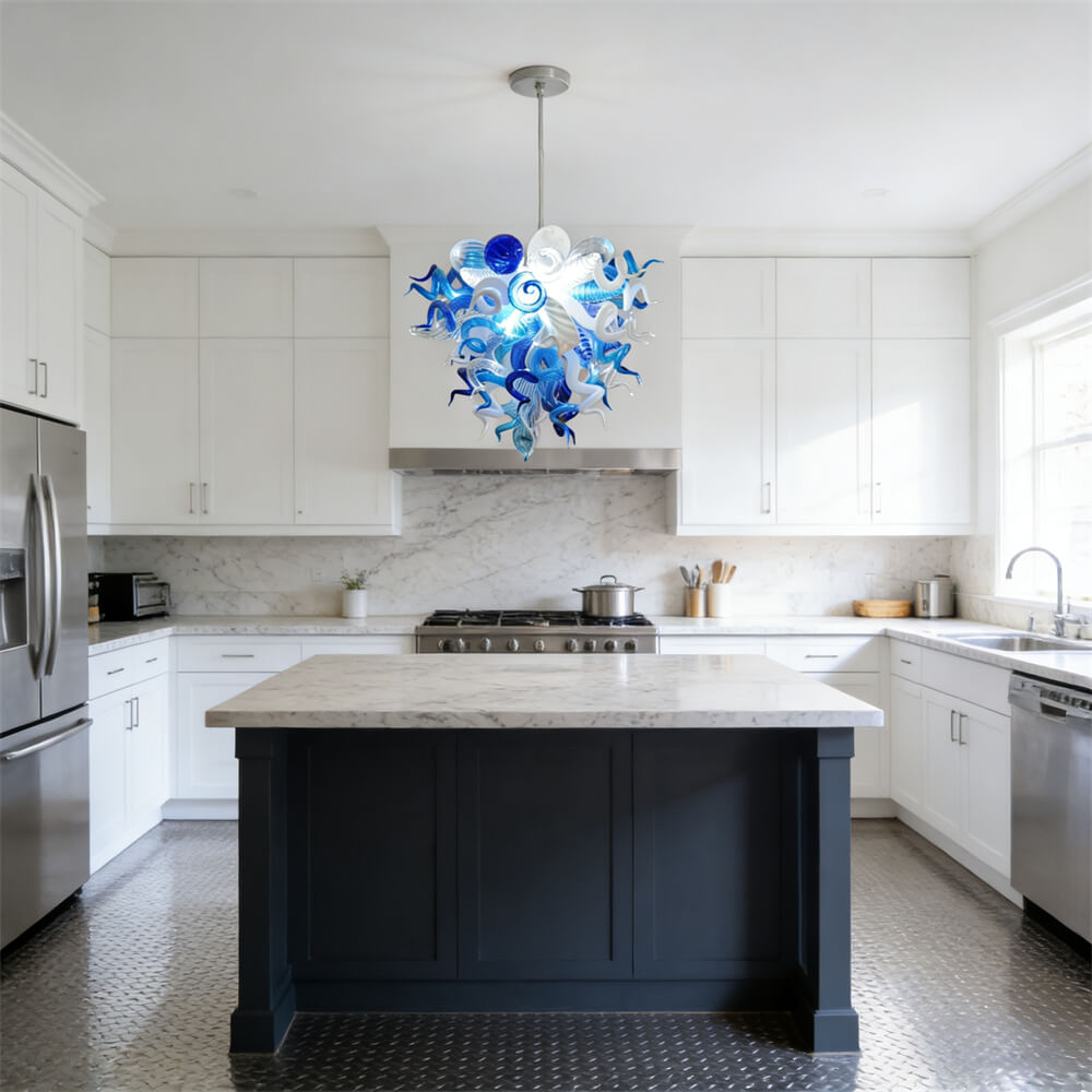 White and blue color hand made glass Modern glass chandeliers lighting
