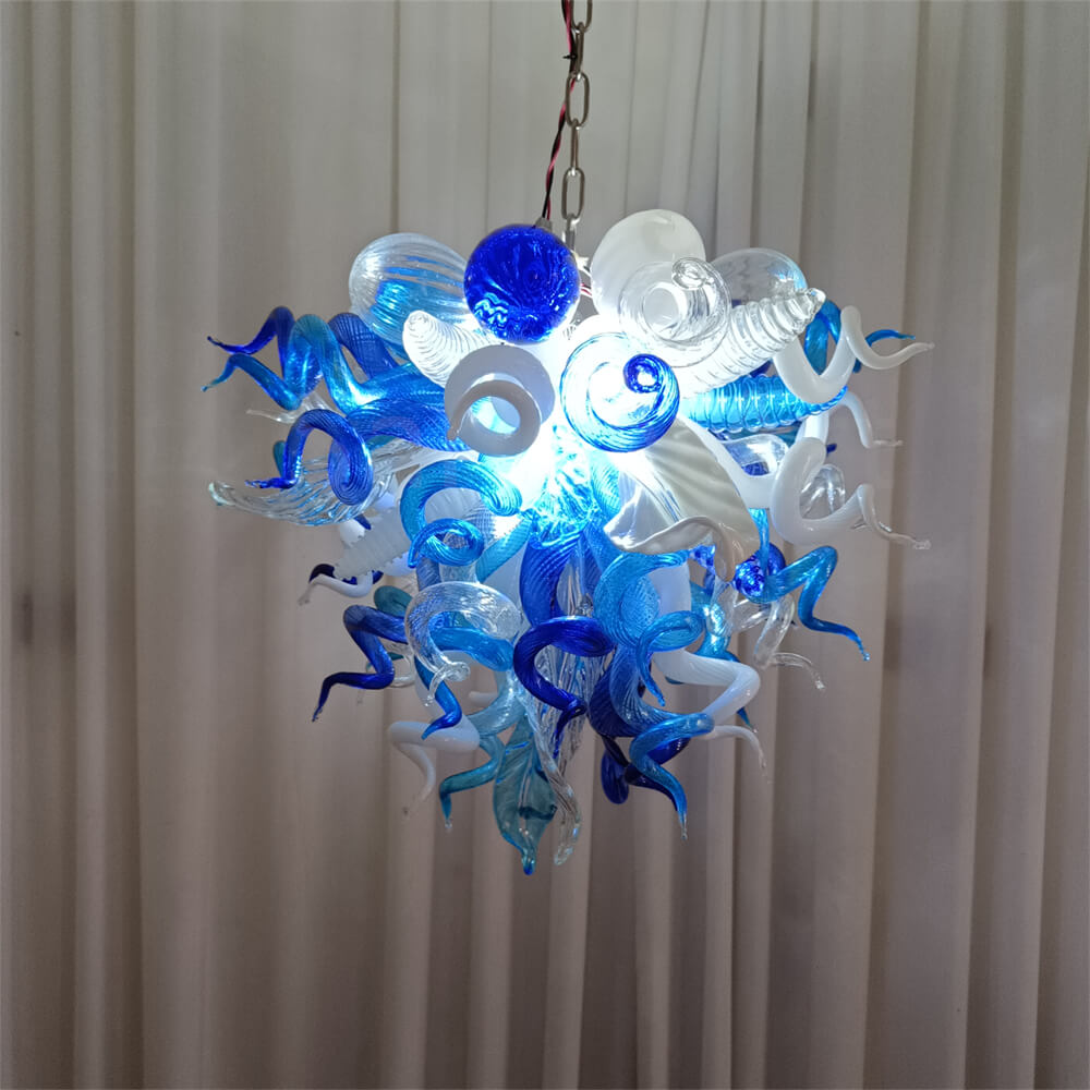 White and blue color hand made glass Modern glass chandeliers lighting
