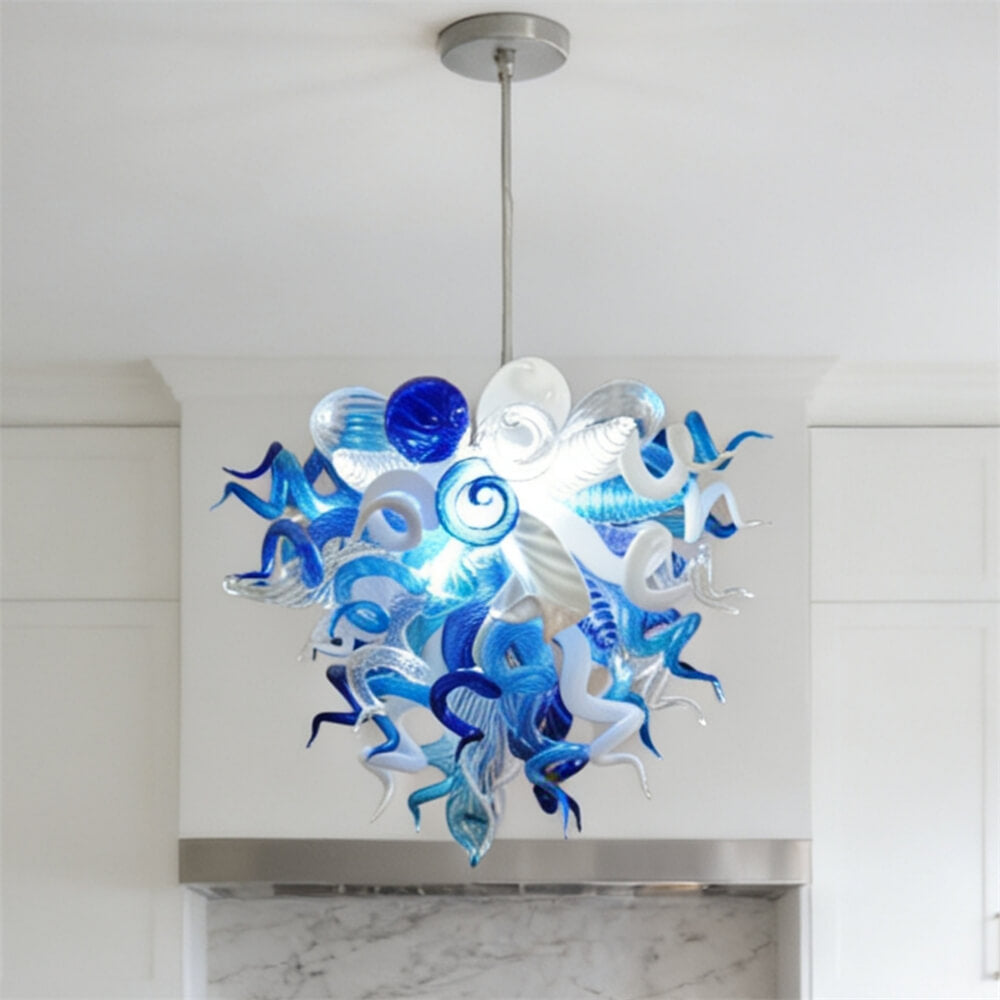 White and blue color hand made glass Modern glass chandeliers lighting