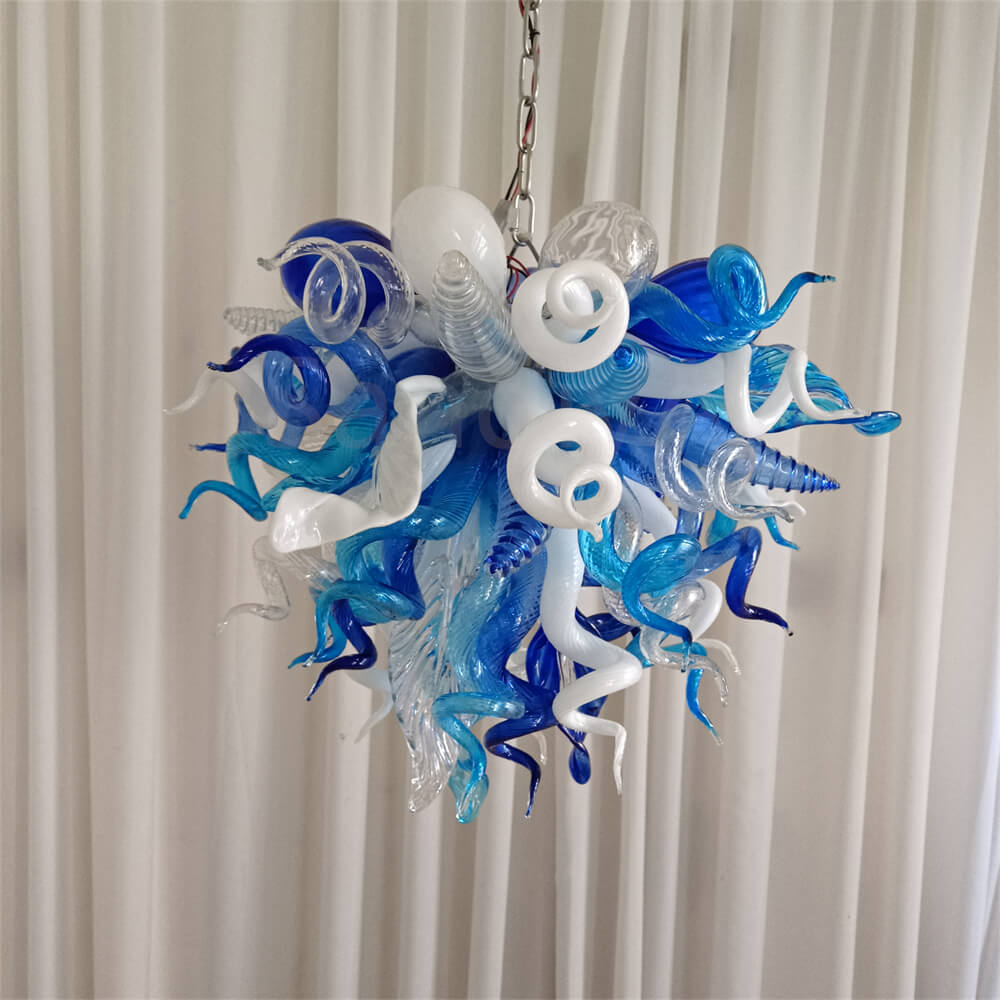 White and blue color hand made glass Modern glass chandeliers lighting