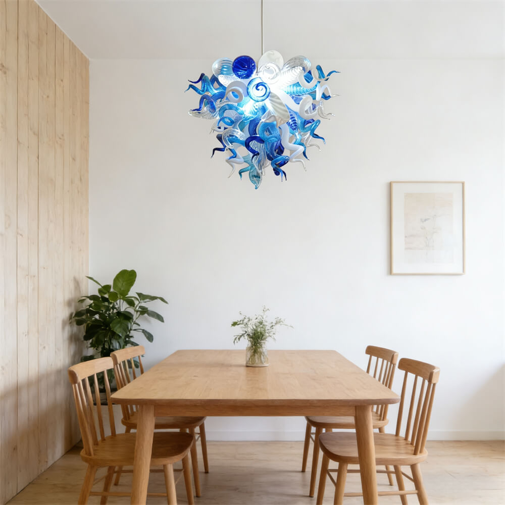 White and blue color hand made glass Modern glass chandeliers lighting