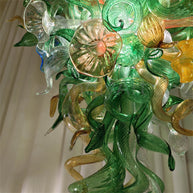 Inspiration from nature Custom glass chandelier with green leaves and red orange pink flowers