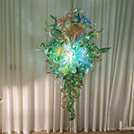 Inspiration from nature Custom glass chandelier with green leaves and red orange pink flowers