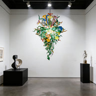 Inspiration from nature Custom glass chandelier with green leaves and red orange pink flowers
