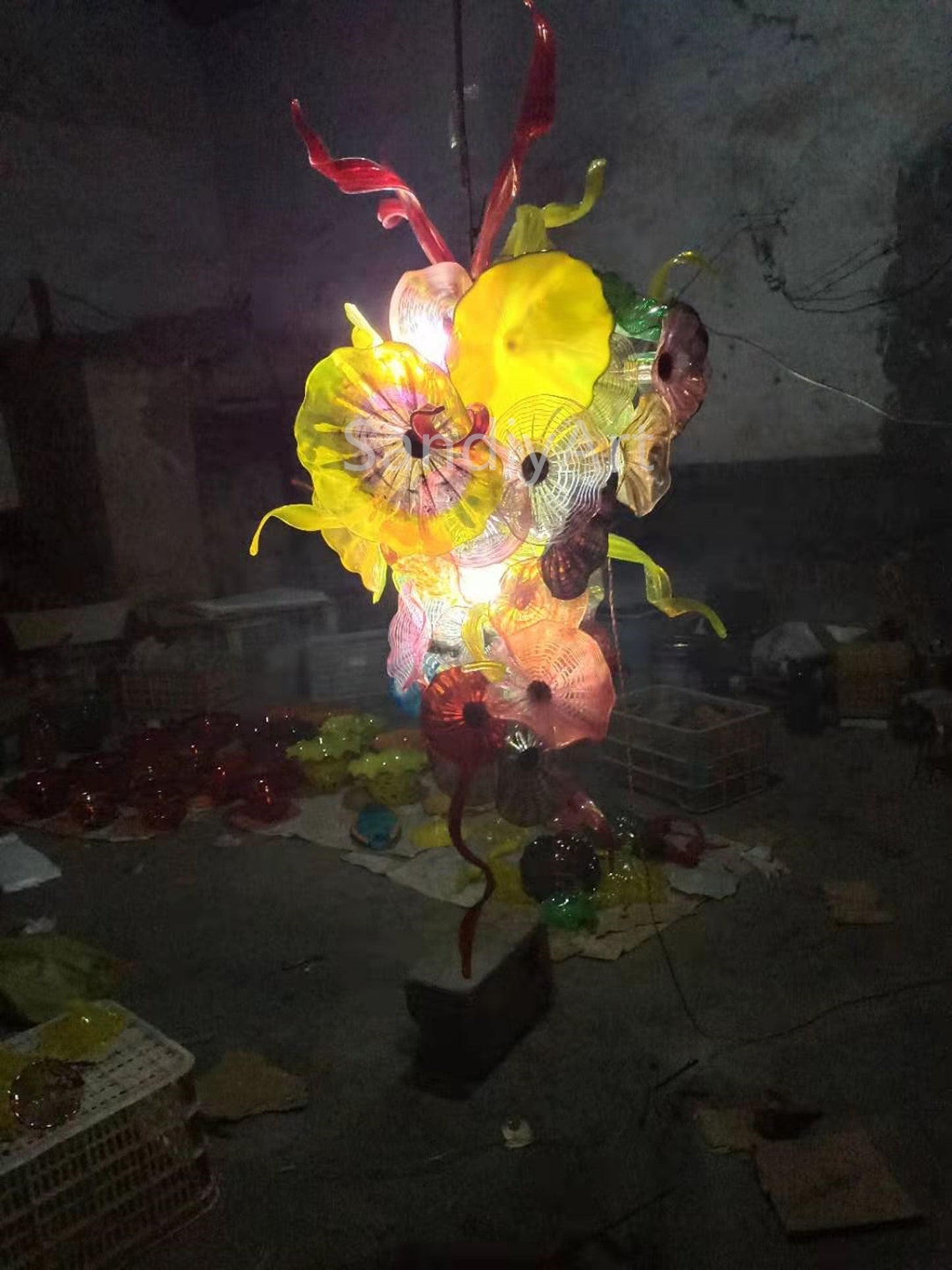 Chihuly style hand made blown glass flower glass chandelier for wedding