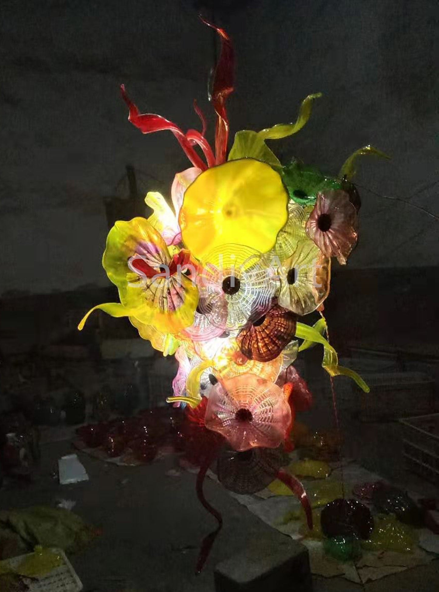 Chihuly style hand made blown glass flower glass chandelier for wedding