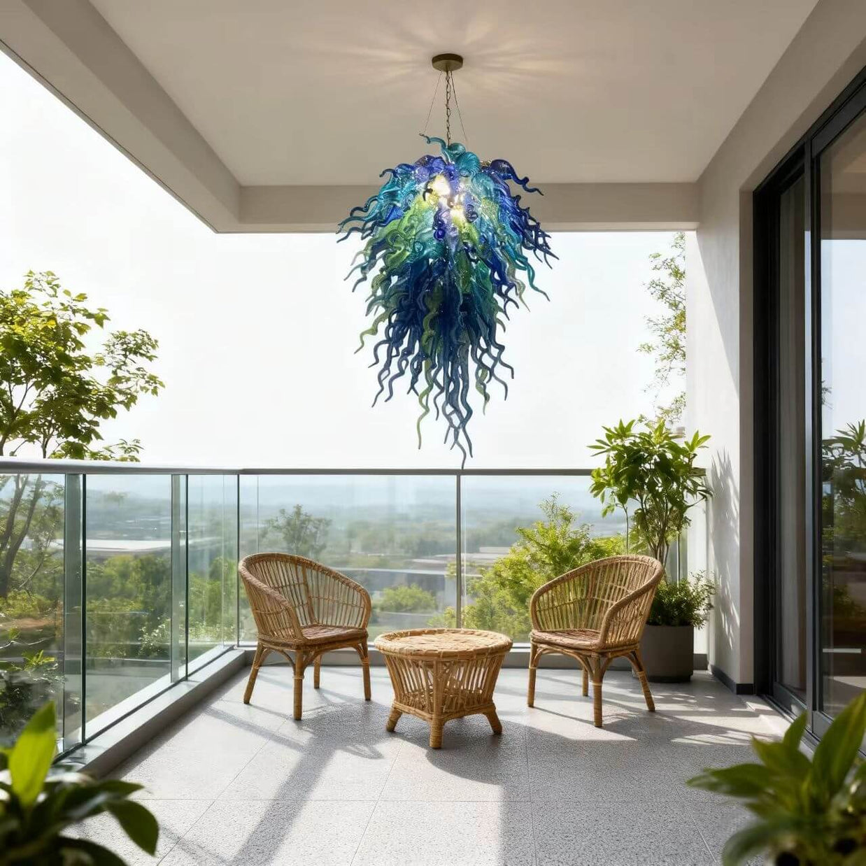 hand made DIY blown glass chandelier