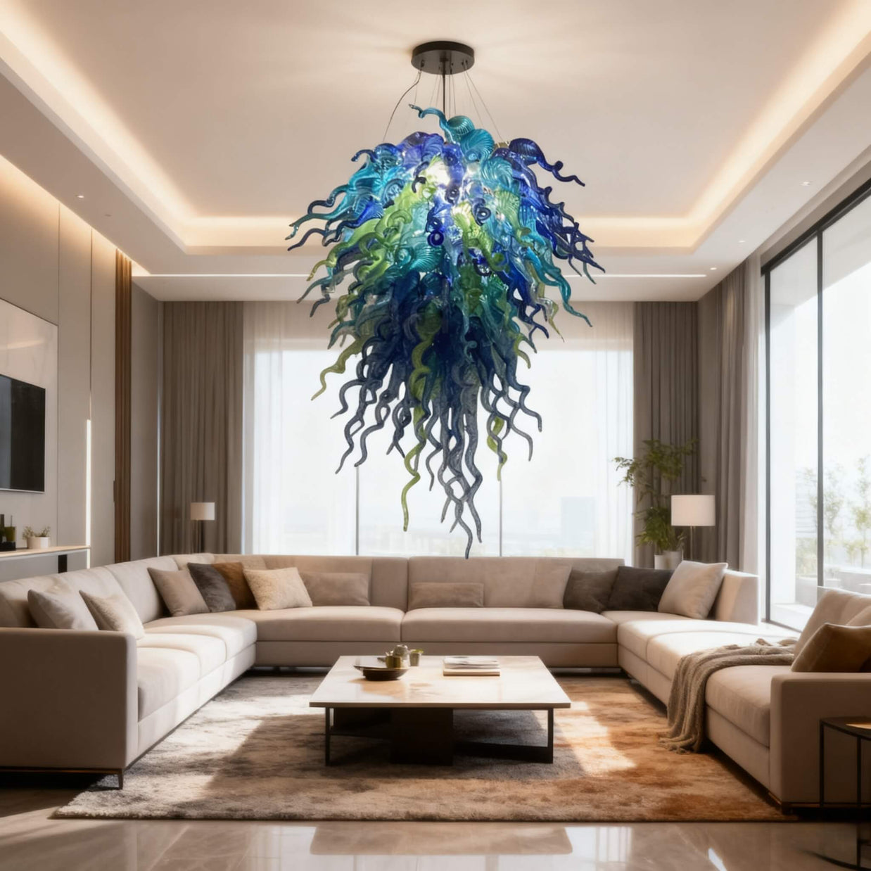 hand made DIY blown glass chandelier