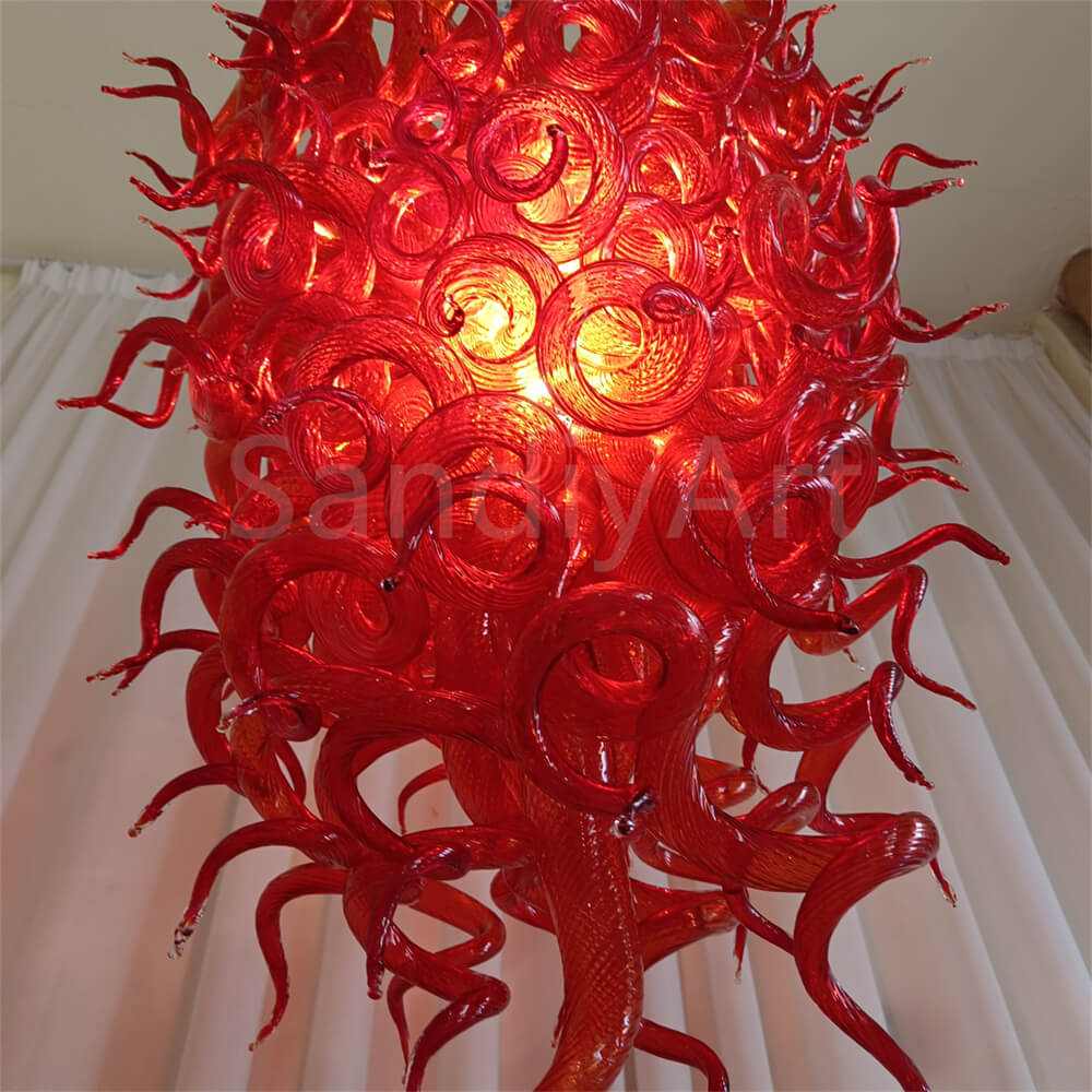 Red blown glass chandelier for home hotel decoraiton