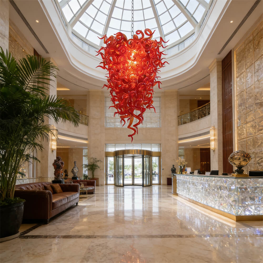 Red blown glass chandelier for home hotel decoraiton