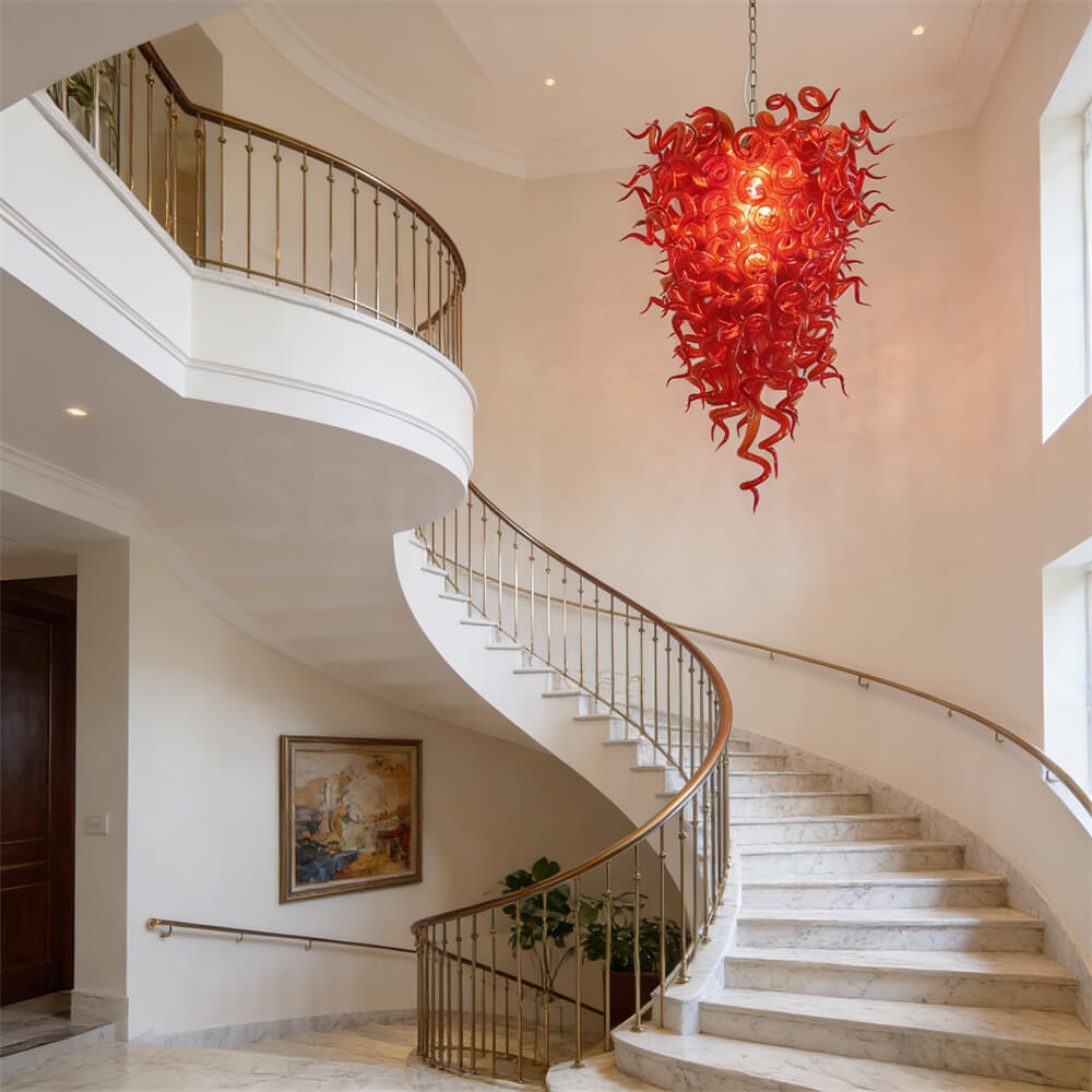 Red blown glass chandelier for home hotel decoraiton