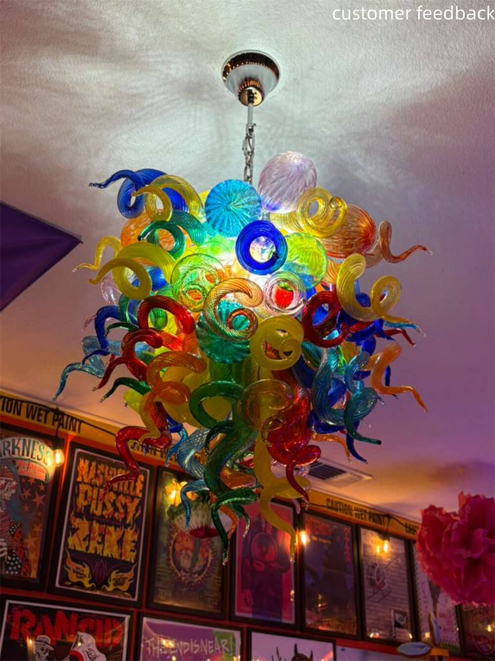 Muticolor blown glass chandelier